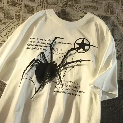 Y2K Korean Streetwear Spider Graphic Acubi Harajuku Egirl Grunge Aesthetic Round Neck Trendy Short s