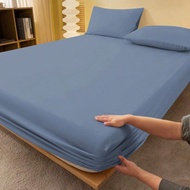 1pc Plain Dusty Blue Fitted Sheet, Mattress Protector, Mattress Cover For Bed, Bed Sheet, Soft And B
