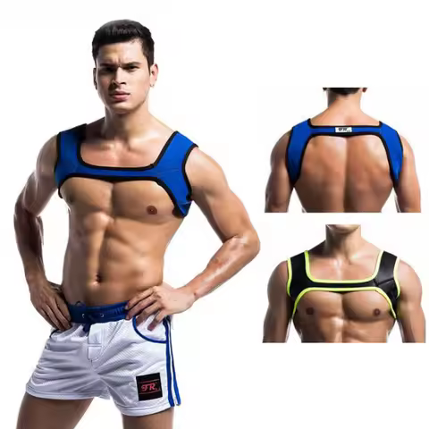 Mens Harness Tanks Top Rubber Gay Bondage Fetish Shoulder Body Chest Muscle Harness Belt Straps Homb