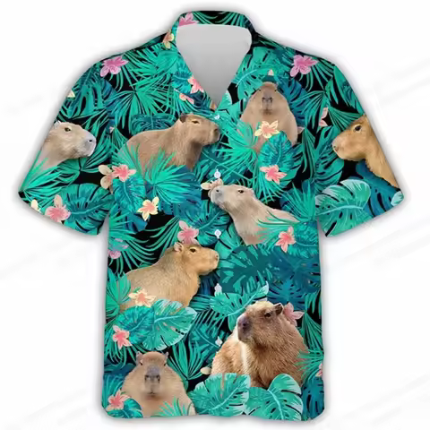 Capybara Animal Hawaiian Shirts Men Women Summer Short Sleeve Beach Blouse Fashion Floral Hawaii Shi