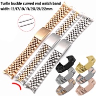 Stainless Steel Curved End Watch Band Strap for 13mm 17mm 18mm 19mm 20mm 21 22mm 5 beads Solid Metal