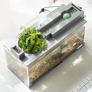 Mini Fish Tank Aquarium StarterKits Mute Water Flow Filter Mini Landscape Fish Tank Office Desktop D