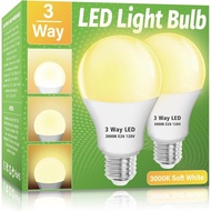 3 Way LED Light Bulbs 2 Pack, 3 Way Light Bulbs 30 70 100 Soft White 3000K,E26 Medium Base A19 Three