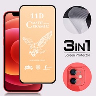 For iPhone 11 14 Plus 12 Pro 13 Max 3 in 1 11D Ceramic Matte Soft Film+Back Camera Lens Tempered Glass+Carbon Fiber Sticker Back Full Cover Screen Protector