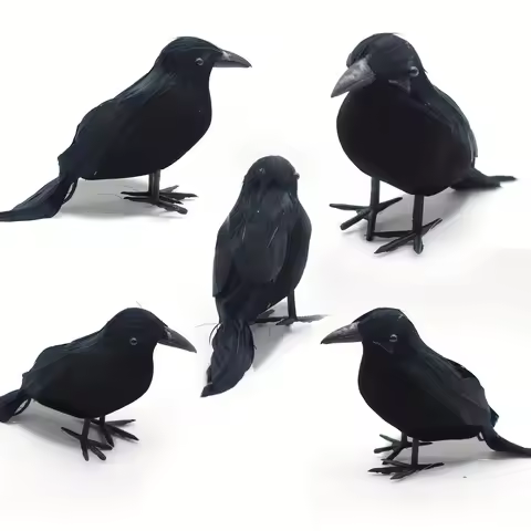 5pc Artificial Crow Outdoor Table Decoration,Feathered Fake Crow,Artificial Bird,Black Crow Indoor D