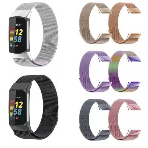 1pc Men Women Leisure Watch Band for fitbit charge 5/ fitbit charge 6 Milan Stainless Steel Smartwat