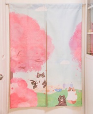 在櫻花樹下和貓野餐門簾 風景門簾 貓門簾 布簾掛簾 日式門簾