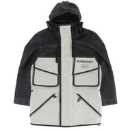 成色極佳的 BURBERRY Horseferry 4567182 皮革棉帆布連帽拉鍊夾克/外套，黑/灰色，46碼，男款，正品