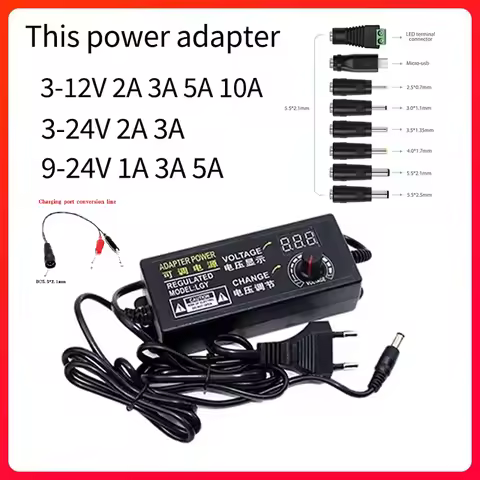 Adjustable AC to DC power supply 3-12V 2A 3A 5A 10A 3-24V 2A 3A 9-24V 1A 3A 5A power adapter univers