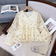 Korean Style Women Ladies Loose Embroidery Flower Lantern Long Sleeve Shirt Blouse Baju Baju Wanita 