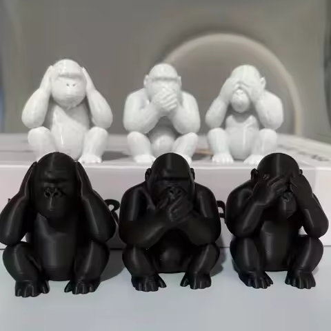 3-piece Set of Three Monkey Statue Ornaments, Half Squat Three No Wait No Look, No Listen, No Say, M
