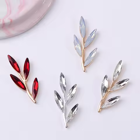 10 PCS 15x37mm KC Gold/Silver Plated Crystal Rhinestone Branch Leaves DIY Handmade Accessories For J