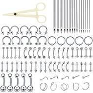 Piercing Kit For All Body Piercings 86Pcs/Set With Jewelry For Nose Septum Belly Button Lip Ear Tong