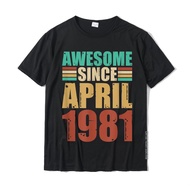 40th Birthday Awesome Since April 1981 Retro Vintage T-Shirt T Shirt Retro Printed On Cotton Men s S
