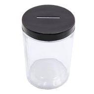 Clear Glass Piggy Bank with Black Slotted Lid, Well Sized Coin Bank, Two Placement Methods Money Tip