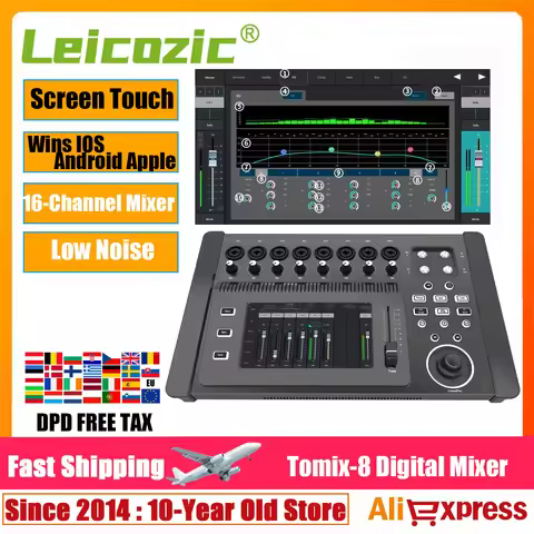 Leicozic Tomix-8 Digital Console 16-Channel Professional Mixing Desk DSP Mixer with iOS & Android Ap