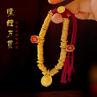 Ancient Method Hand-Woven Hammer Pattern Bracelet Yellow God of Wealth Golden Plate Twisted Bracelet