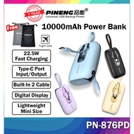 Pineng PN-876 10000mAh Powerbank Mini Size 22.5W Built in Cable Power Bank Pineng PowerBank PN876