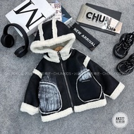 AK377 - Children'sJacket Leather BABY HAT mixed with white fur trim and fleece lining - 89896