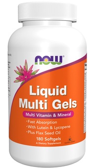 NOW Supplements, Liquid Multi Gels with Lutein and Lycopene, plus Flax Seed Oil, 180 Softgels