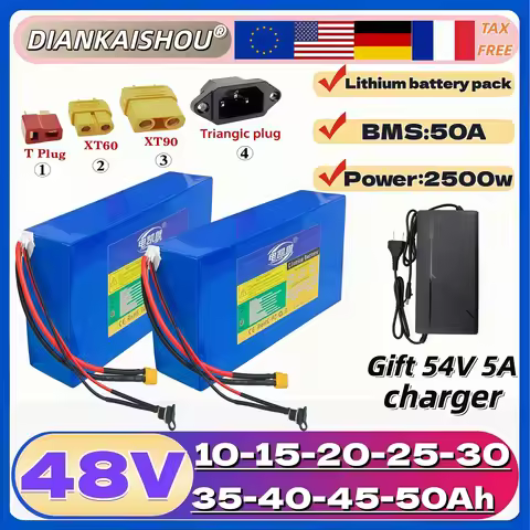 With 50A BMS 0-2500W 48V 50Ah 40Ah 30Ah 20Ah 10Ah 21700 Lithium battery pack For E-tools motorcycle 