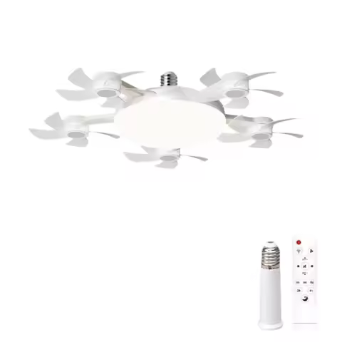 2 in 1 5 Heads Ceiling Fan Light Wind Speed Adjustable 3 Lighting Modes Hanging Fan with LED Light E