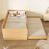 Solid wood children's bed with pull-out bed with guardrail pull-out bed single bed