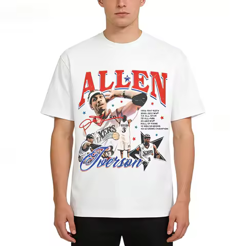 2026 Spring/Summer Allen Iverson Embroidered American Basketball Fan Cotton Floral Retro Short-Sleev