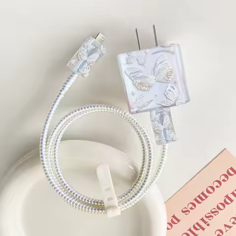 For iphone 18W/20W US Charger Protection Cover Cute Butterfly USB Cable Winder Protector Shell Case 