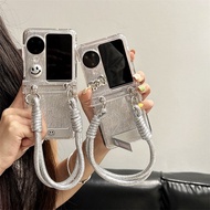 Portable Silver Casing for OPPO Find N3 N2 Flip Ins Cat N3Flip N2Flip Lanyard Phone Case