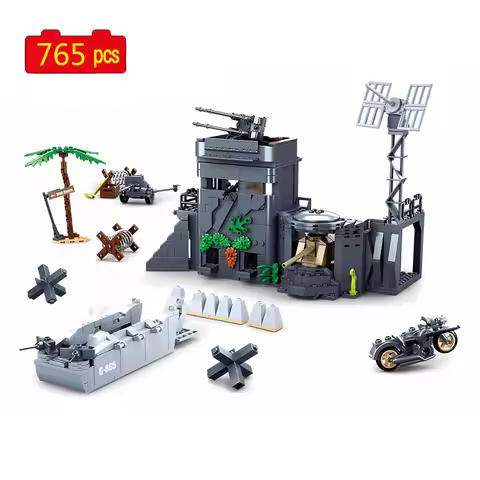 Military series World War II WW2 Beach battle fort military base mini landing craft weapon Building 
