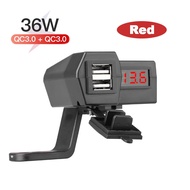 พอร์ต Usb Charger Sepeda Motor พร้อมโวลต์มิเตอร์กันน้ำ12V-24V QC3.0แหล่งจ่ายไฟชาร์จเร็วพร้อมอะแดปเตอ
