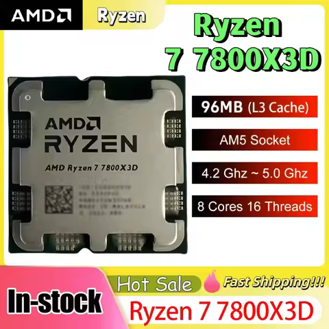 AMD Ryzen 7 7800X3D R7 7800X3D AM5 5NM 8C16T Up To5.0GHz 96MB 3D V-Cache DDR5 Gaming Tray CPU No Box