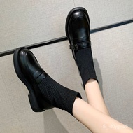 Thin Socks Boots Booties Female Spring and Autumn Boots2023New Body Stocking Dr. Martens Boots Knitted Stretch Leather S