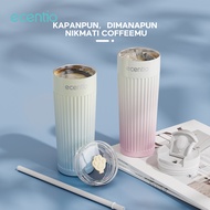 ecentio Tumbler Stainless Steel Aesthetic 450ml Double Cover Tumblr Botol Minum Free Sedotan