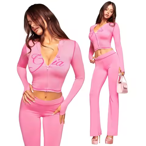 Gia neon pink regular shoulder slim-fit letter print topstitching design slim-fit hooded zip-up shor