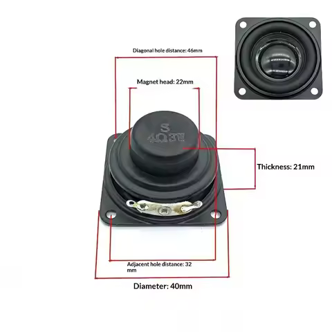 【C】1Pcs Full Frequency Speaker 40mm Internal Magnetic Speaker 16 Core 3W Square Bluetooth Speaker