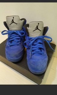 JORDAN 5代 Jordan正品麂皮藍色男童鞋19cm（二手）