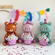 Happy Birthday Bear Balloon Large 4D Sitting Teddy Foil Balloons Baby Shower Ballon Kids Birthday Ph