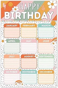 BEAWART Retro Vintage Classroom Birthday Chart, Happy Birthday Calendar Chart For Classroom, Bday Bu