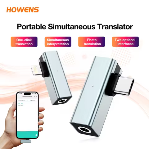 140 Languages Real-Time Translator Portable AI Lighting & Type-C Adapter, Universal Headphone Compat