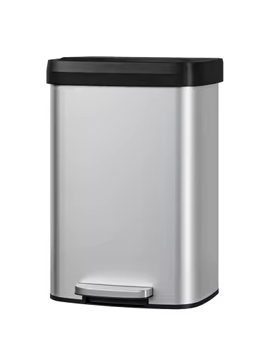 13 gal / 50 L Stainless Steel Trash Can with Lid, Large Garbage Can for Kitchen, Rustproof Step-on K