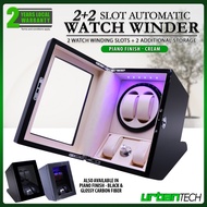 2 Slots Automatic Watch Winder with 2 Additional Watch Storage Smart Stop Cover LED Light Watch Box