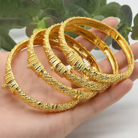 1/2/4PCSDubai 24K Gold Color Bracelets For Women Luxury Jewelry Designers Indian Bangles African Ara