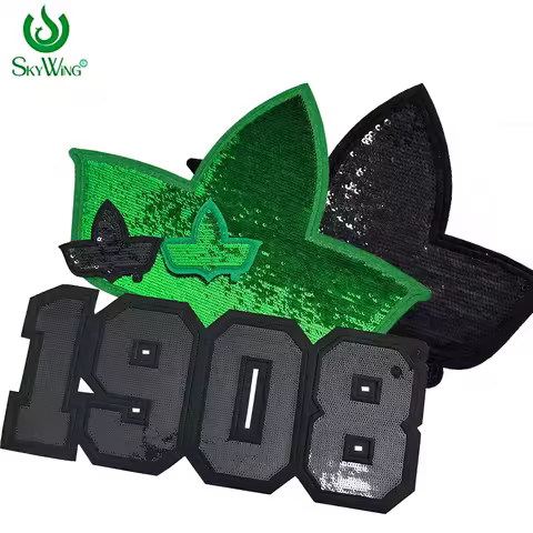 Custom Sequined Sorority AKA Ivy Leaf Shield, Green&Black Soror Sequins Number 1908 Embroidered Iron