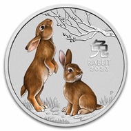 2023 Perth Mint Australia Lunar Rabbit 1 oz 9999 Silver Colorized Coin BU (Series III) Color Colored Colour Coloured 1oz