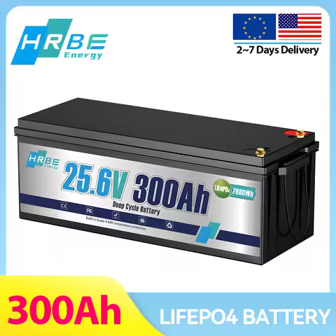 HRBEEnergy 24V 300Ah Lithium LiFePO4 Battery,200A BMS 7680W Lithium Iron Phosphate Battery for Solar