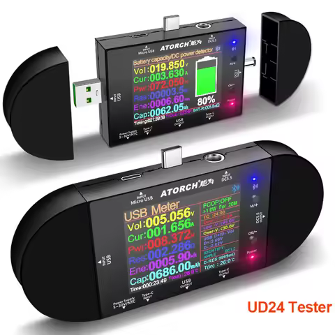 UD24 DC5.5 USB tester Type-C 2.4"inch digital voltmeter ammeter power bank voltage detector volt PD 