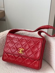 Chanel Vintage 紅色方胖子手提18cm