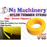 5KG 2.6MM Square Cut Trimmer Line/Tali Mesin Potong Rumput Warna Kuning/Merah/Trimmer Line Brush Cutter 2.6mmx5kg